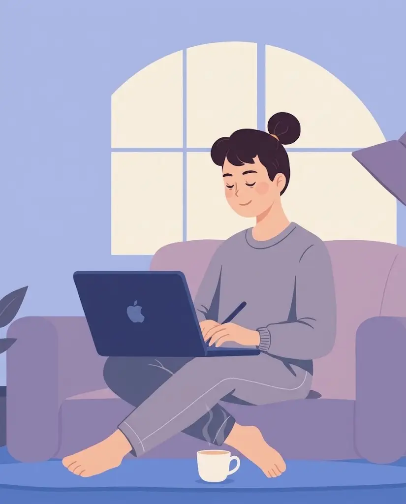 Illustration of a person using a laptop during an online evaluation