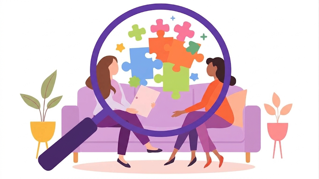Illustration of a clinician and client discussing an assessment