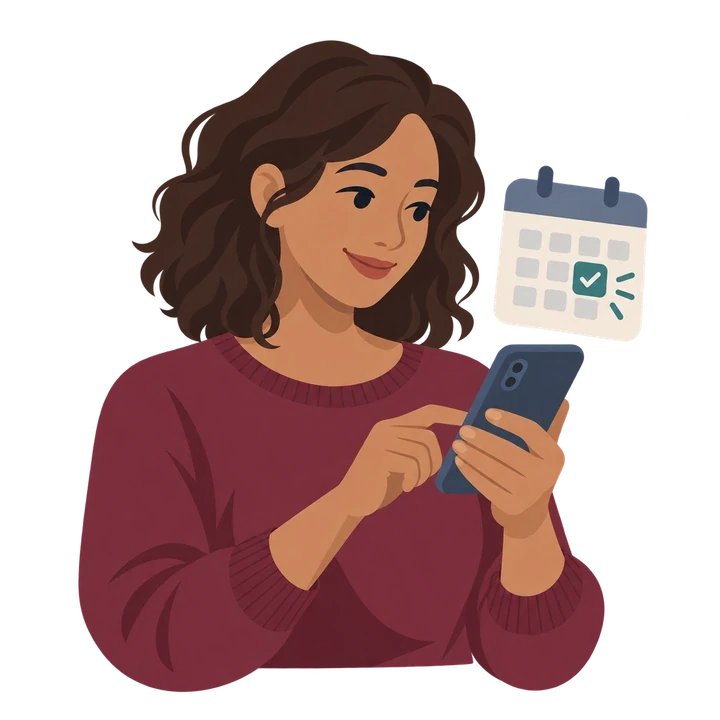 Woman booking evaluation online