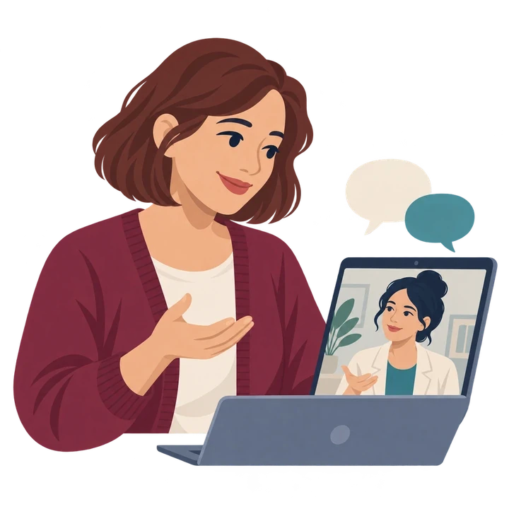 Woman receiving ongoing support by video