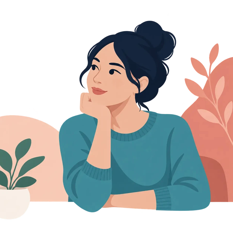 Illustration of a woman reflecting on her experiences before an ADHD or autism evaluation